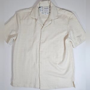 Denim & Flower Mens Button‎ Up Shirt Large Off White Cream Textured Resortwear